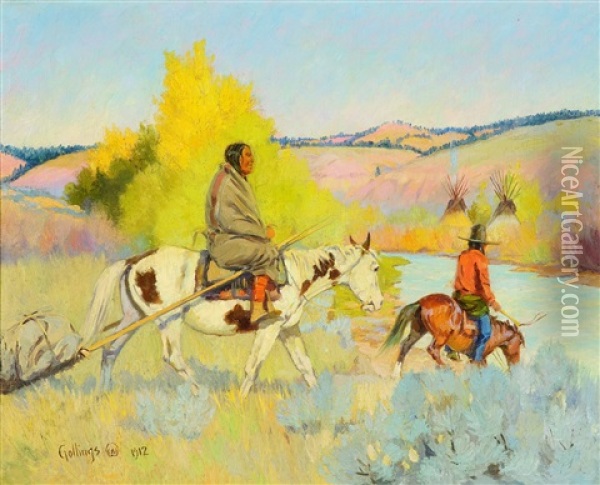 Camp On The Tongue River Oil Painting - Elling William Gollings