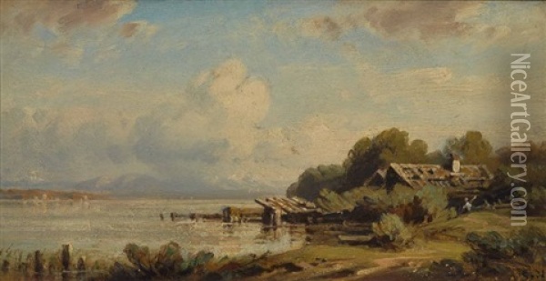 Seeufer Mit Fischerhutten Oil Painting - August Seidel