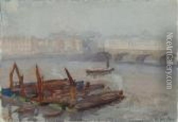 Boats On The Thames Oil Painting - Herbert Menzies Marshall