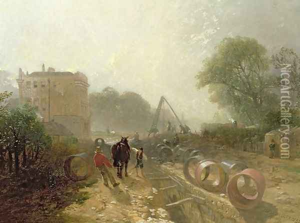 Laying Monster Tubes from the New River, 1855 Oil Painting - James Baker Pyne