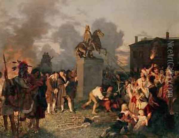 Pulling Down the Statue of King George III 1859 Oil Painting - Johannes Adam Simon Oertel