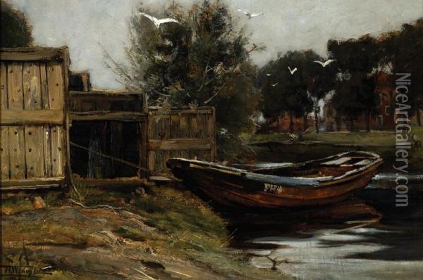 Moored Boat Oil Painting - Hendrik Willebrord Jansen