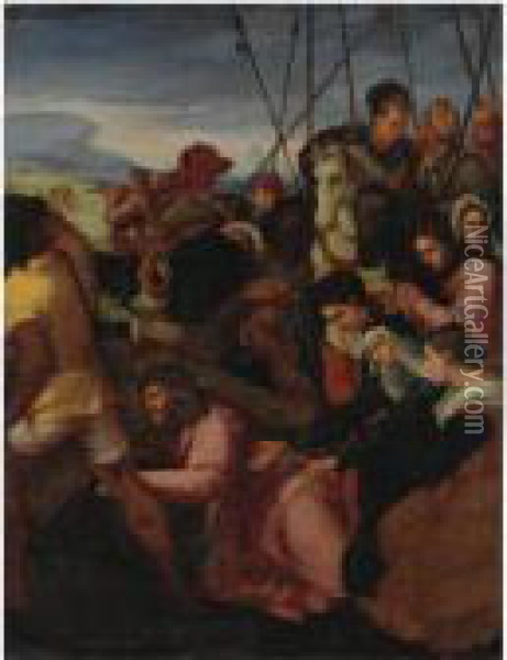 La Salita Al Calvario Oil Painting - Jacopo Bassano (Jacopo da Ponte)