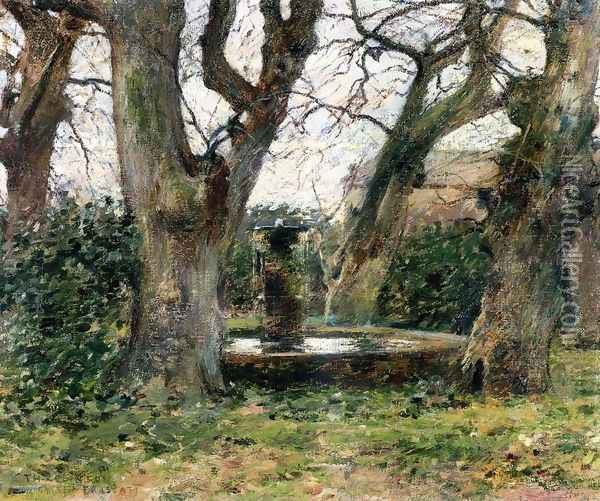 Italian Landscape With A Fountain Oil Painting - Theodore Robinson