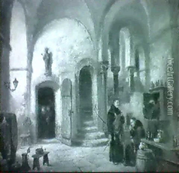 Vinprovning-interior Av En Klosterkallare Med Munkar Oil Painting - Frans Wilhelm Odelmark