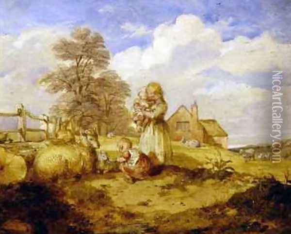 Children and Sheep Under a Tree Oil Painting - Alfred H. Green