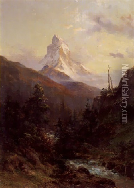 Das Matterhorn In Der Abenddammerung Oil Painting - Edward Theodore Compton