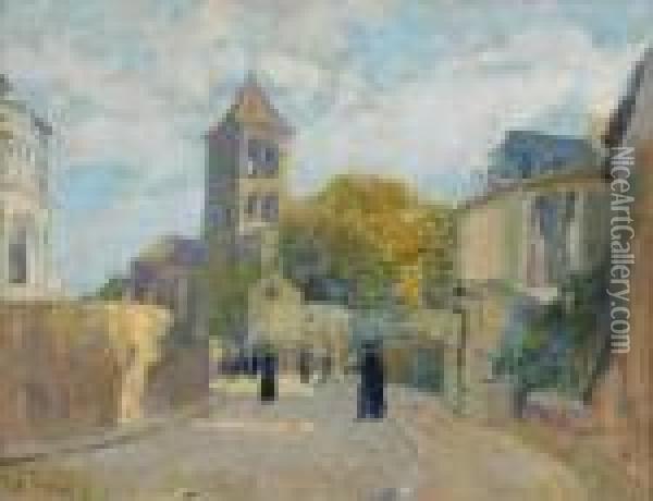 Rue Du Mont-cenis Et L'eglise St Pierre De Montmartre Oil Painting - Elie Anatole Pavil