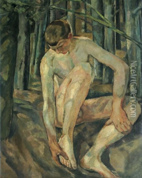 Sitzender Mannlicher Akt Oil Painting - Albert Weisgerber