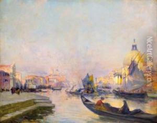 Venise, Gondoles Sur Le Grand Canal Oil Painting - Raymond Allegre