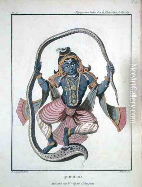 Krishna dancing on the Kaliya Serpent, from Voyage aux Indes et a la Chine by Pierre Sonnerat, engraved by Poisson, published 1782 Oil Painting - Pierre Sonnerat