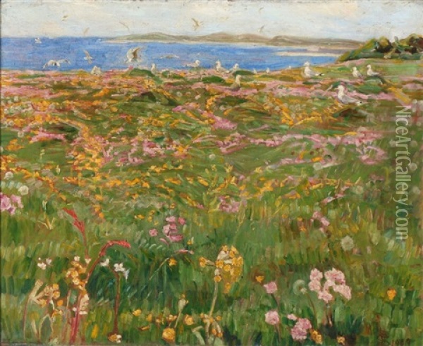 A Field Of Flower Near Vejlo Fiord Oil Painting - Fritz Syberg