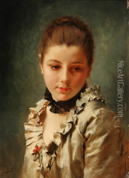 Femme A La Robe Satin Oil Painting - Gustave Jean Jacquet