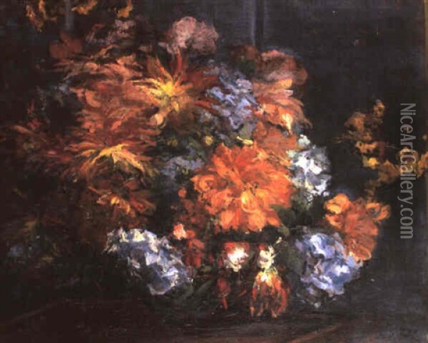 Dahlias Oil Painting - Jacques-Emile Blanche