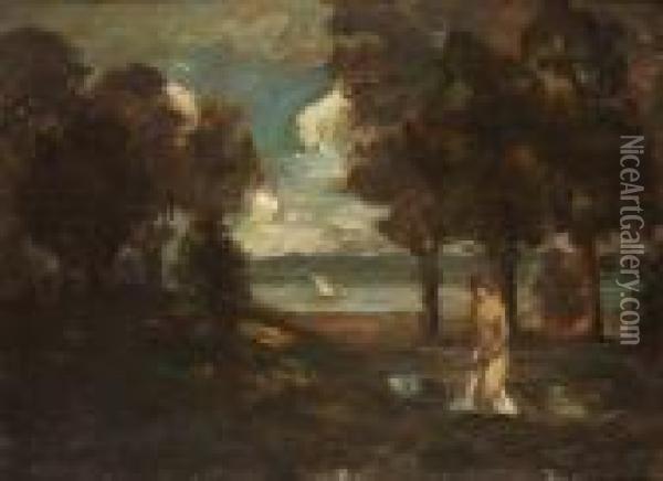 Nude In A Landscape Oil Painting - Bela Ivanyi Grunwald