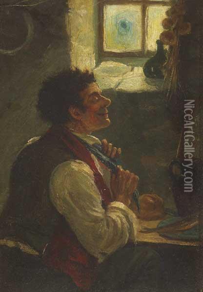 Man Tying His Neckerchief Oil Painting - Erskine Nicol