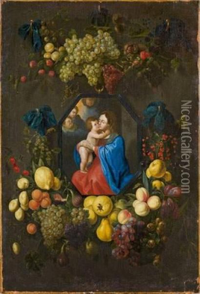 Vierge A L'enfant Dans Une Guirlande De Fleurs Oil Painting - Frans Ykens