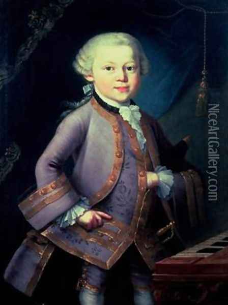 Wolfgang Amadeus Mozart 1756-91 Oil Painting - Peter Anton Lorenzoni