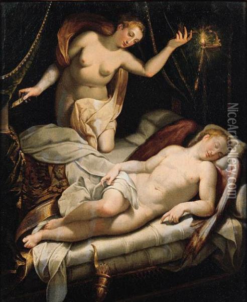 Venere E Cupido Dormiente Oil Painting - Jacopo Zucchi