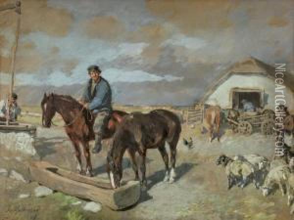 Szene Auf Einem Bauernhofim Baltikum Oil Painting - Gregor Von Bochmann