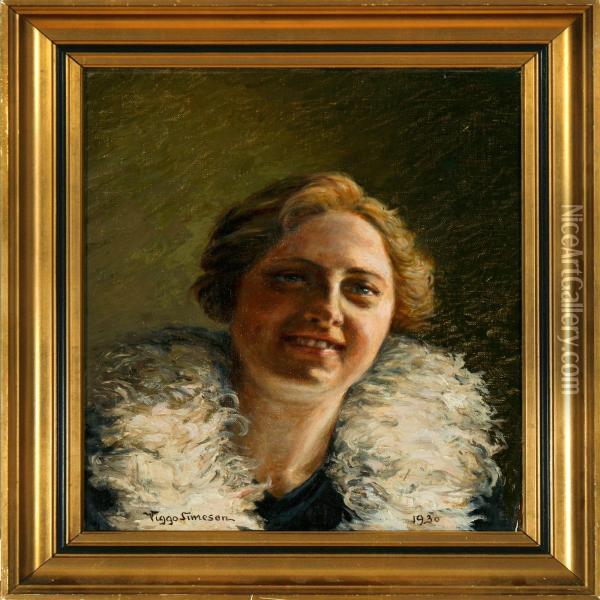 A Portrait Of Theartist's Wife Oil Painting - Viggo Rasmus Simesen