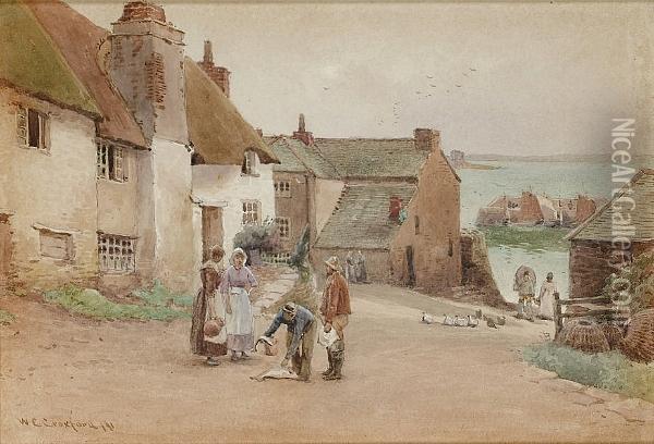 Returning With The Catch; Collecting Water, A Pair Oil Painting - William Edwards Croxford