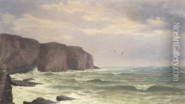Rocky Coastal Scene Oil Painting - David James