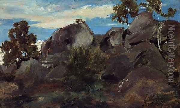 Stoller in the Fontainebleau Forest Oil Painting - Jean-Baptiste-Camille Corot