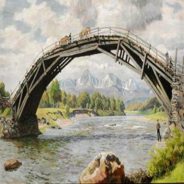 Broen Og Fjaeldene Oil Painting - Niels Skovgaard