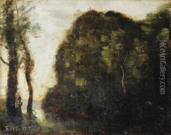 Massif D'arbres Au Soleil Couchant Oil Painting - Jean-Baptiste-Camille Corot