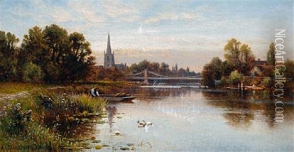 On The Thames, Marlow Bridge Oil Painting - Alfred Augustus Glendening Sr.