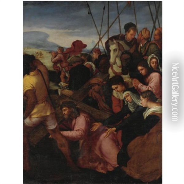 La Salita Al Calvario Oil Painting - Jacopo dal Ponte Bassano