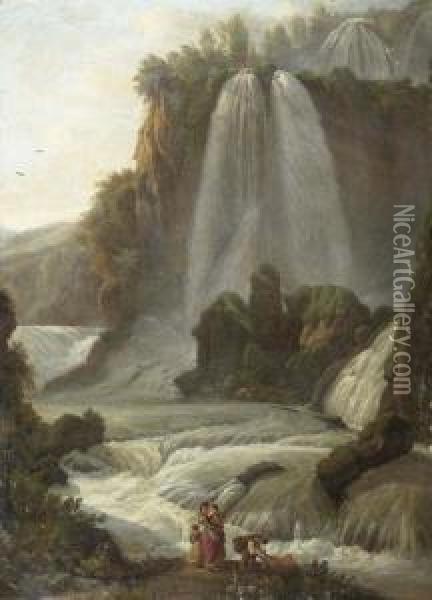 The Waterfalls Of Tivoli. 1783. Oil Painting - Abraham Louis R. Ducros