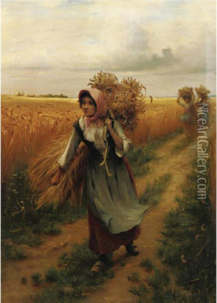 Bringing In The Harvest Oil Painting - Georges Laugee