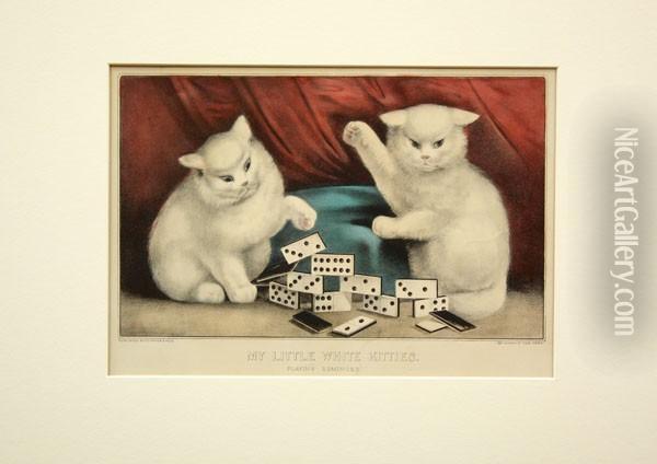 ''my Little White Kitties'' And ''the Crown Of Thorns Oil Painting - Edward Wilson Currier