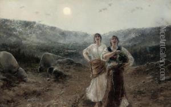 A Song Under The Moon Oil Painting - Agustin Salinas Y Teruel