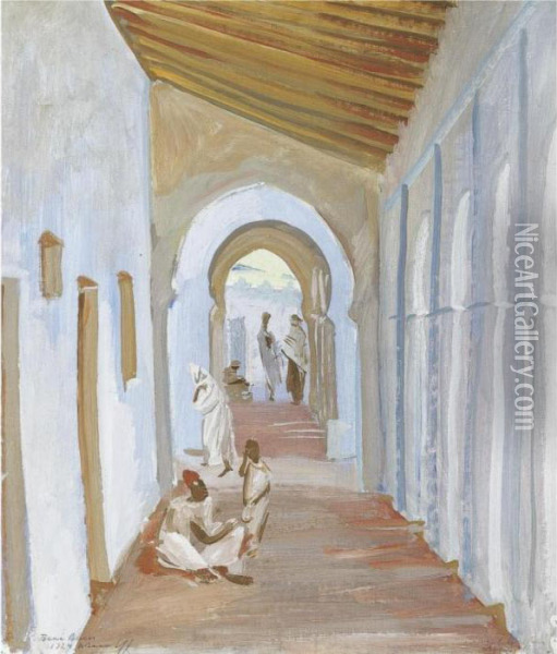 Figures In A Portico, Algeria Oil Painting - Alexander Evgenievich Yakovlev