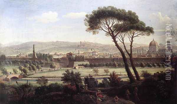 View of Florence from the Via Bolognese c. 1695 Oil Painting - Caspar Andriaans Van Wittel