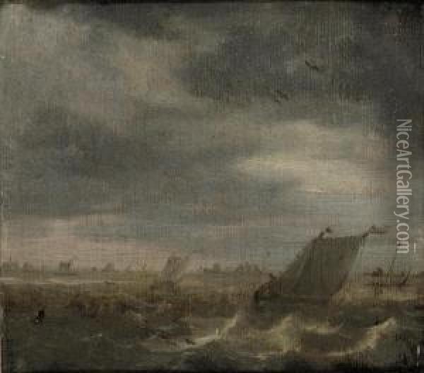 Shipping In Choppy Waters Oil Painting - Abraham Hendrickz Van Beyeren