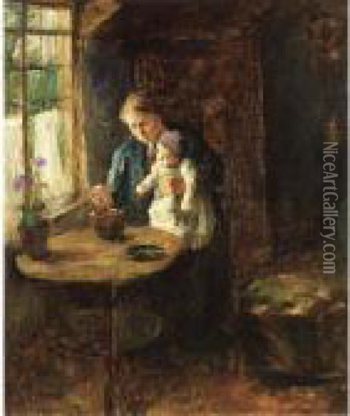On Mother's Lap Oil Painting - Jacob Simon Hendrik Kever
