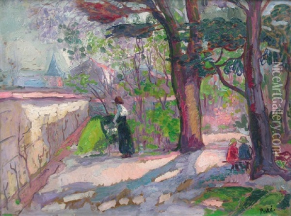 Madame Peske Et Ses Enfants Au Jardin Oil Painting - Jean Peske
