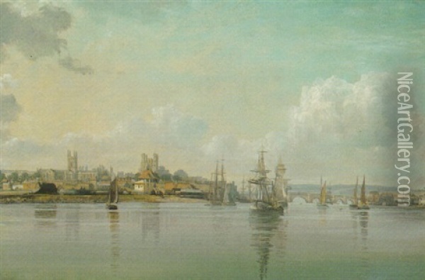View Of Rochester From The River Medway Oil Painting - William Westall
