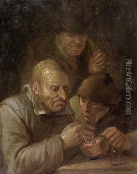 Drei Manner Beim Pfeiferauchen Oil Painting - Egbert van Heemskerck the Elder