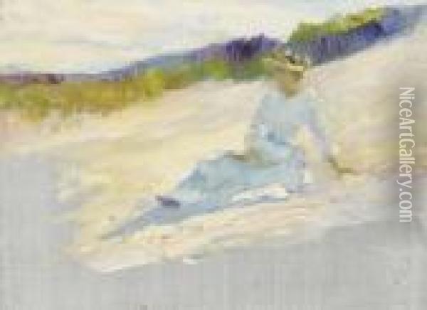 Sunlight, Girl On Beach, Avalon Oil Painting - Robert Henri