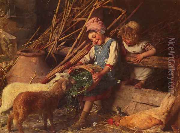 Feeding the Lambs Oil Painting - Gaetano Chierici
