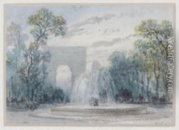 View Of The Arc De Triomphe Oil Painting - Francois J. & Rube, Auguste A. Nolau