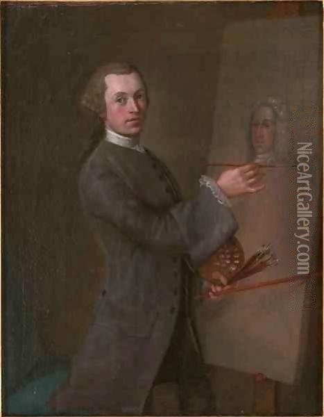 Self Portrait with a Portrait of Prince James Francis Edward Stuart Oil Painting - Cosmo Alexander