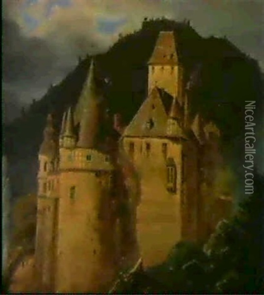 Slottet Buresheim. Ved Rhinen. 1837 Oil Painting - Frederik Hansen Sidring