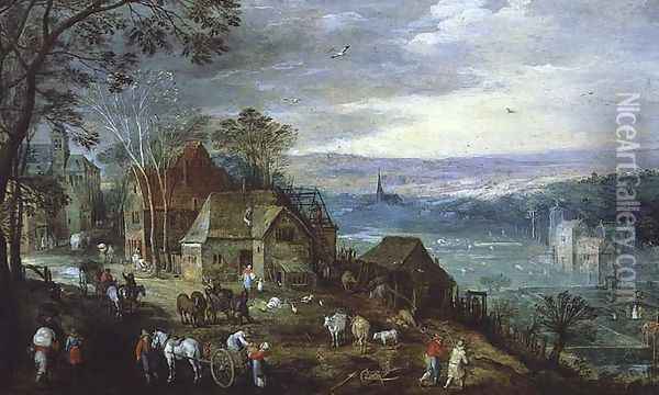 Landscape Scene Oil Painting - Tobias van Haecht (see Verhaecht)