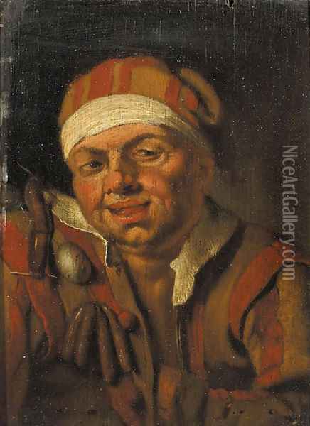 A Personification of Gluttony a man in fancy costume Oil Painting - Jan Steen